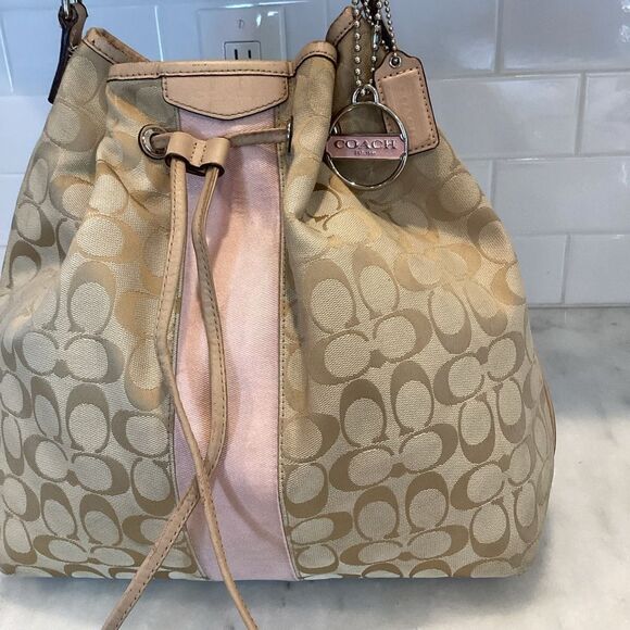 Coach Signature Stripe Jacquard Drawstring Large Tote Bag - Picture 4 of 16